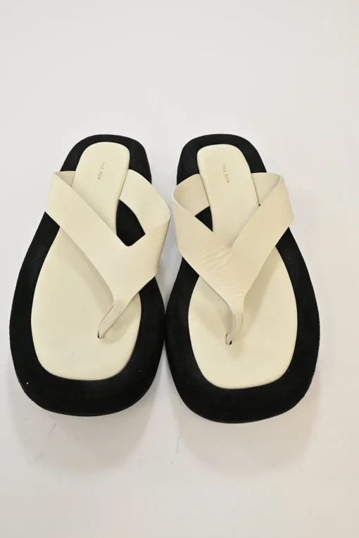 Ginza two-tone leather and suede platform flip flops