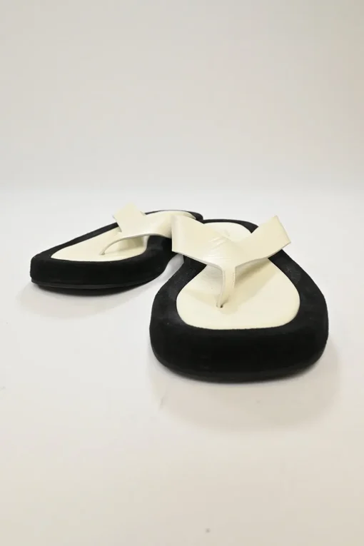 Ginza two-tone leather and suede platform flip flops