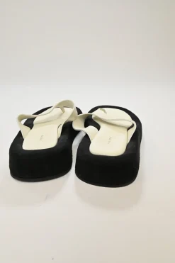 Ginza two-tone leather and suede platform flip flops