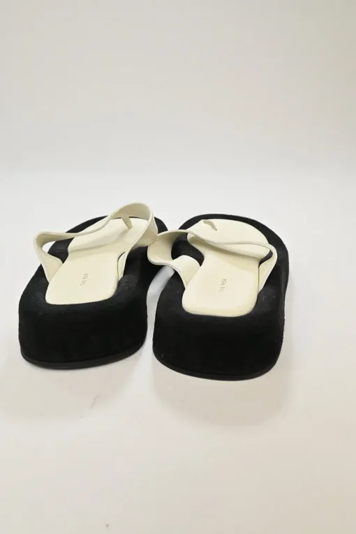 Ginza two-tone leather and suede platform flip flops