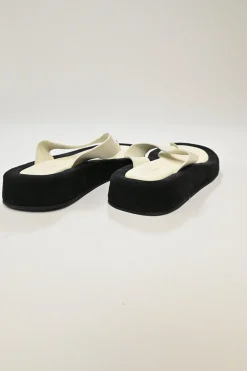 Ginza two-tone leather and suede platform flip flops