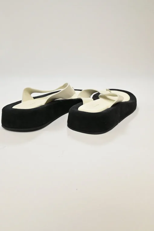 Ginza two-tone leather and suede platform flip flops