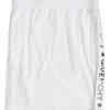 Givenchy white sports skirt with elasticated waist band, drawstring, side pockets with zips, and branding in mirror letters on sides