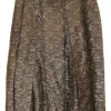 Gold acetate-silk blend knee-length A-line skirt with inverted box pleats