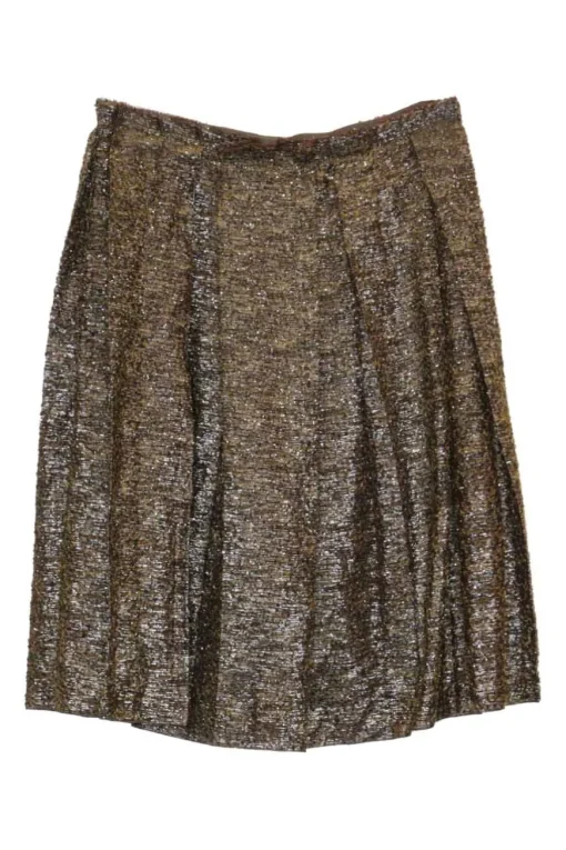 Gold acetate-silk blend knee-length A-line skirt with inverted box pleats