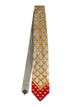 gold and red print silk tie