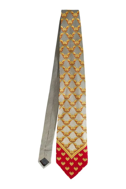 gold and red print silk tie