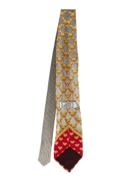 gold and red print silk tie