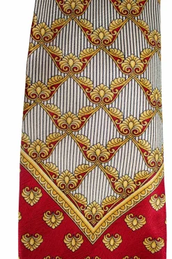 gold and red print silk tie