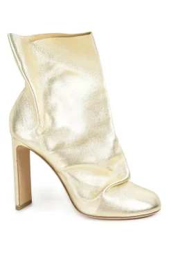 Gold foiled calfskin pull-on slouchy D'Arcy maxi ankle block heel boots