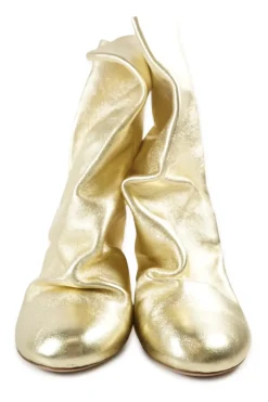 Gold foiled calfskin pull-on slouchy D'Arcy maxi ankle block heel boots