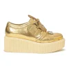 Gold foiled crinkle lambskin and rubber lace-up flatform wedge sneakers