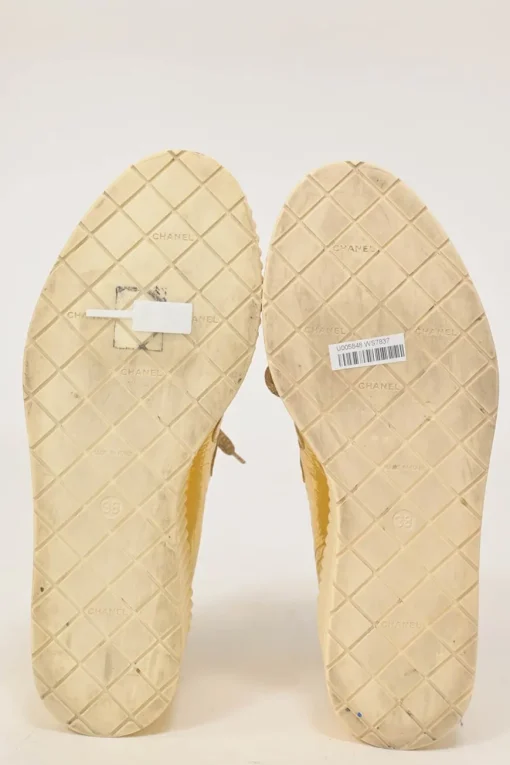 Gold foiled crinkle lambskin and rubber lace-up flatform wedge sneakers