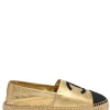 Gold foiled goatskin and grosgrain slip-on espadrilles