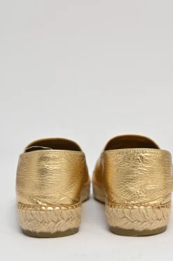 Gold foiled goatskin and grosgrain slip-on espadrilles