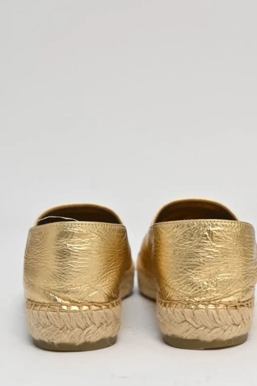 Gold foiled goatskin and grosgrain slip-on espadrilles