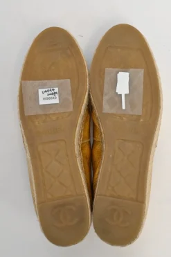 Gold foiled goatskin and grosgrain slip-on espadrilles