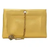 Gold foiled leather frog tassel clutch with gold-tone metallic hardware