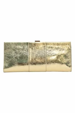 Gold foiled leather petit Pilgrim De Luxe buckle clutch with kiss lock fastening
