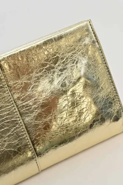 Gold foiled leather petit Pilgrim De Luxe buckle clutch with kiss lock fastening
