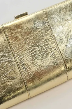 Gold foiled leather petit Pilgrim De Luxe buckle clutch with kiss lock fastening