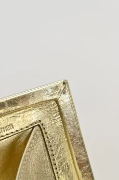 Gold foiled leather petit Pilgrim De Luxe buckle clutch with kiss lock fastening