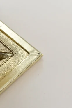 Gold foiled leather petit Pilgrim De Luxe buckle clutch with kiss lock fastening