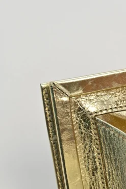 Gold foiled leather petit Pilgrim De Luxe buckle clutch with kiss lock fastening
