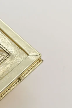 Gold foiled leather petit Pilgrim De Luxe buckle clutch with kiss lock fastening