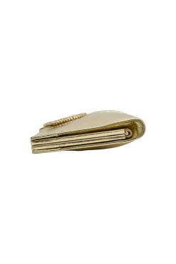 Gold foiled leather petit Pilgrim De Luxe buckle clutch with kiss lock fastening