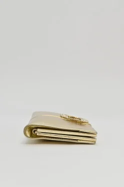 Gold foiled leather petit Pilgrim De Luxe buckle clutch with kiss lock fastening
