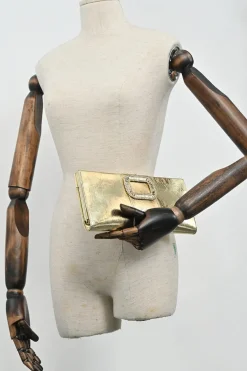Gold foiled leather petit Pilgrim De Luxe buckle clutch with kiss lock fastening