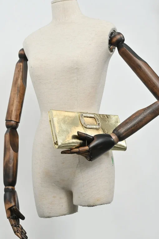 Gold foiled leather petit Pilgrim De Luxe buckle clutch with kiss lock fastening