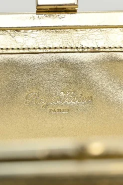 Gold foiled leather petit Pilgrim De Luxe buckle clutch with kiss lock fastening