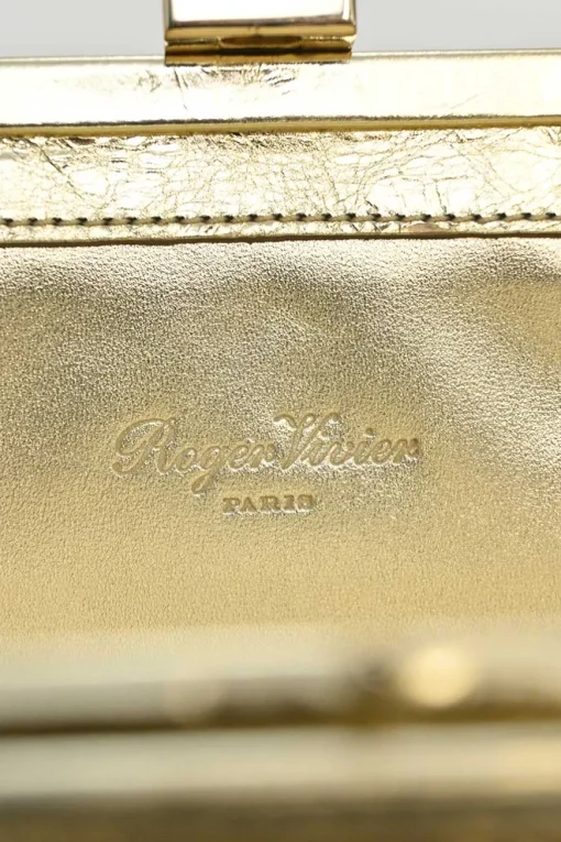 Gold foiled leather petit Pilgrim De Luxe buckle clutch with kiss lock fastening