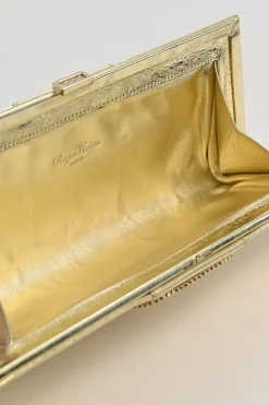 Gold foiled leather petit Pilgrim De Luxe buckle clutch with kiss lock fastening