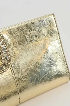 Gold foiled leather petit Pilgrim De Luxe buckle clutch with kiss lock fastening