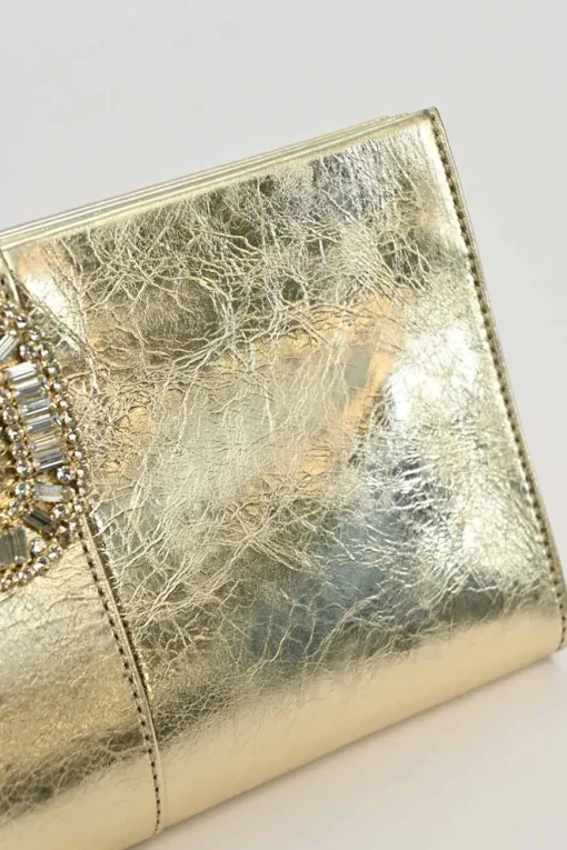 Gold foiled leather petit Pilgrim De Luxe buckle clutch with kiss lock fastening