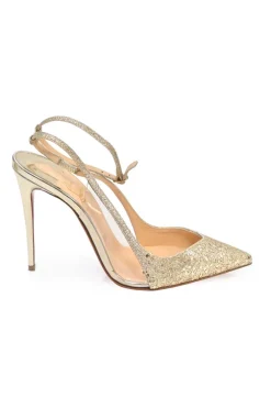 Gold glitter-bonded leather Optisexy 105 pointed-toe slingback pumps
