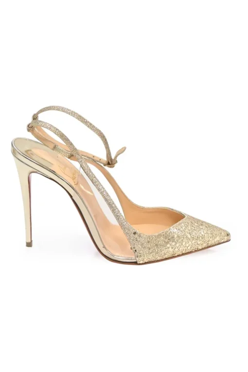 Gold glitter-bonded leather Optisexy 105 pointed-toe slingback pumps