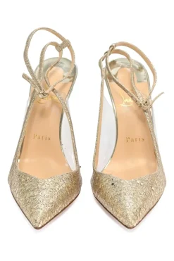 Gold glitter-bonded leather Optisexy 105 pointed-toe slingback pumps