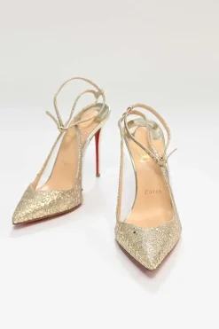 Gold glitter-bonded leather Optisexy 105 pointed-toe slingback pumps