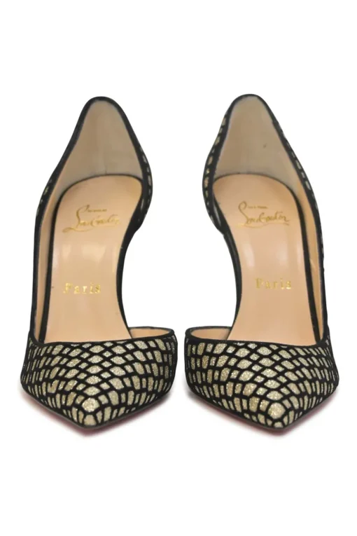 Gold glitter-flocked leather Iriza 105 pointed-toe half D'Orsay pumps