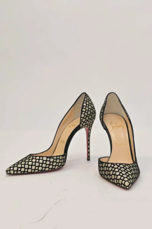 Gold glitter-flocked leather Iriza 105 pointed-toe half D'Orsay pumps