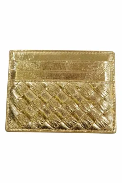 Gold Intrecciato Leather Card Holder