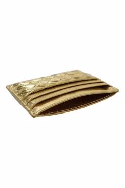 Gold Intrecciato Leather Card Holder