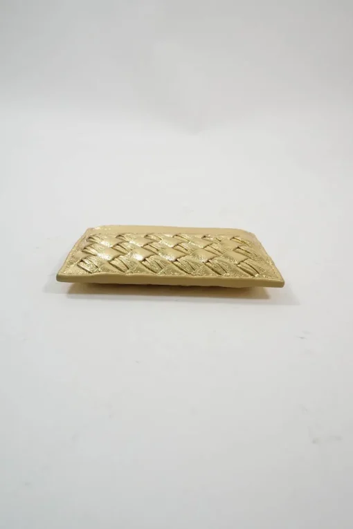 Gold Intrecciato Leather Card Holder