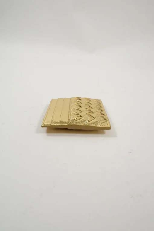 Gold Intrecciato Leather Card Holder