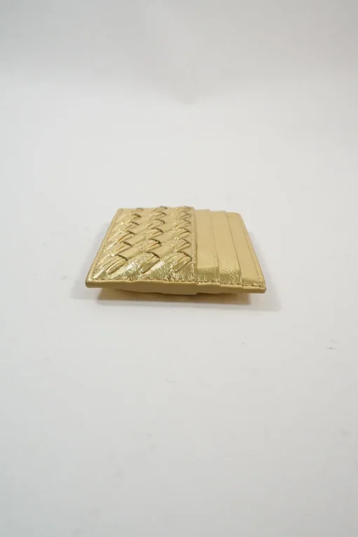Gold Intrecciato Leather Card Holder