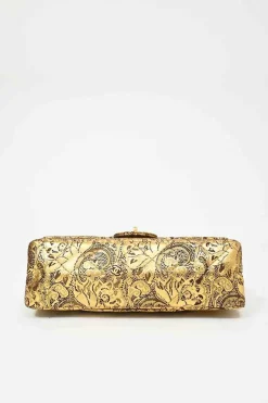 Gold laser-cut brocade print matelassé lambskin 2.55 Double Flap shoulder bag with gold-tone hardware and faux-pearl caged egg charm